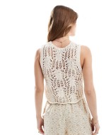 Premium tie front crochet vest in beige
