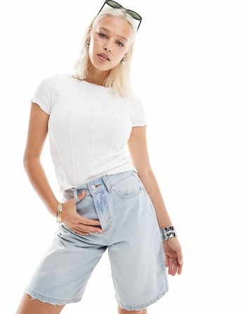 short sve lettuce trim t-shirt top in white