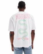 unisex oversized license band t-shirt in white with Nirvana graphic prints
