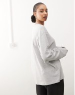 boxy fit oversized long sve t-shirt in grey melange