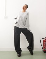 boxy fit oversized long sve t-shirt in grey melange