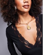 slinky plunge lace trim v neck top with flared sves in black