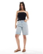 shirred bandeau top in linen blend in black