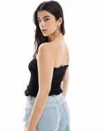 shirred bandeau top in linen blend in black