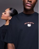 unisex boxy oversized license t-shirt with Hello Kitty prints in black