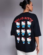 unisex boxy oversized license t-shirt with Hello Kitty prints in black