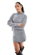 ribbed mock neck co ord in grey