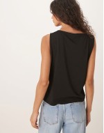 sveless top with gold button detail in black