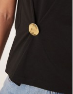 sveless top with gold button detail in black