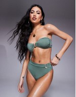 Premium Ella bikini with gold trim in khaki