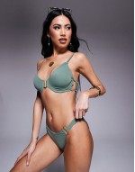 Premium Ella bikini with gold trim in khaki