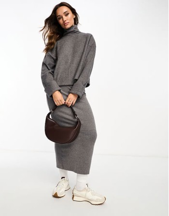 super soft in charcoal marl skirt and tops