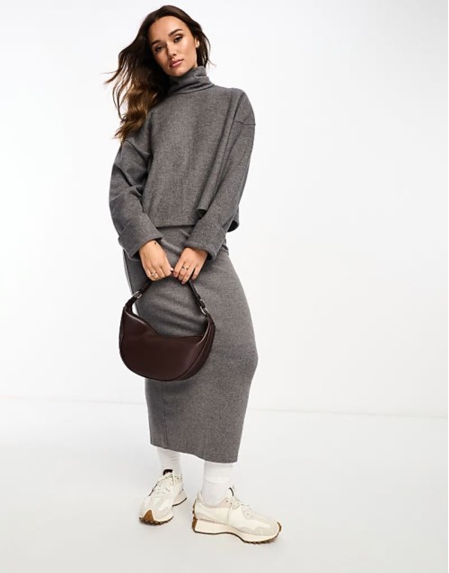 super soft in charcoal marl skirt and tops