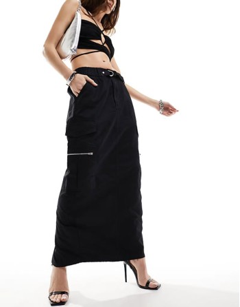cargo midi skirt in black