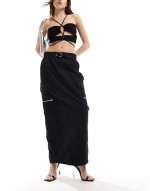 cargo midi skirt in black
