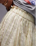 cotton flippy mini skirt with godets in yellow and green stripe
