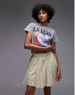 cotton flippy mini skirt with godets in yellow and green stripe