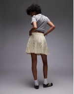 cotton flippy mini skirt with godets in yellow and green stripe
