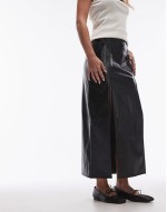 vinyl double split midi skirt in black