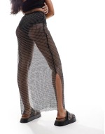 Simmi diamante mesh maxi beach skirt in black