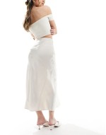 satin midi skirt with panel detail in off white