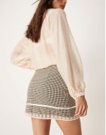 tailored lace trim bow mini skirt in check