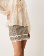 tailored lace trim bow mini skirt in check
