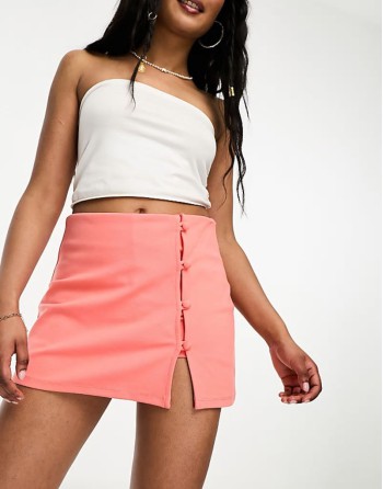 skort with side buttons in coral