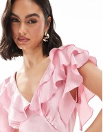 ruffle sve satin midi dress in pink