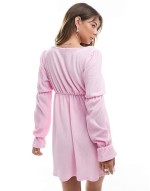 long sve milkmaid smock dress in light pink