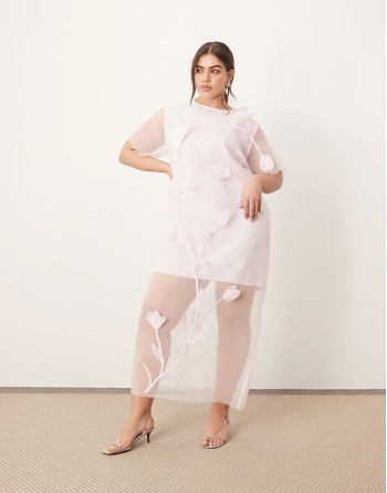 Curve organza floral applique maxi dress in light pink