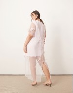 Curve organza floral applique maxi dress in light pink