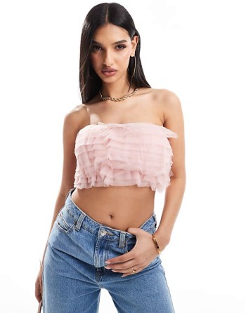 tulle bandeau crop top in blush