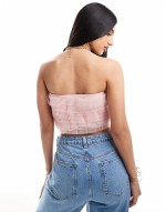 tulle bandeau crop top in blush