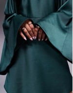 satin batwing playsuit with skort detail in forest green