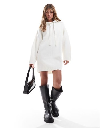 oversized knit hoodie mini dress in cream