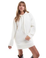 oversized knit hoodie mini dress in cream