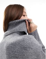roll neck knitted mini dress in grey