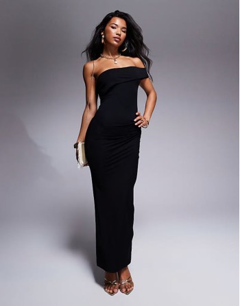 faux  midi dress with draped pencil skirt in black