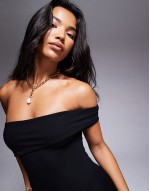 faux  midi dress with draped pencil skirt in black