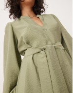 v neck tie waist mini dress in green