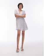 scoop neck vintage floral mini tea dress in washed blue floral