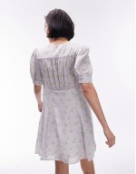 scoop neck vintage floral mini tea dress in washed blue floral