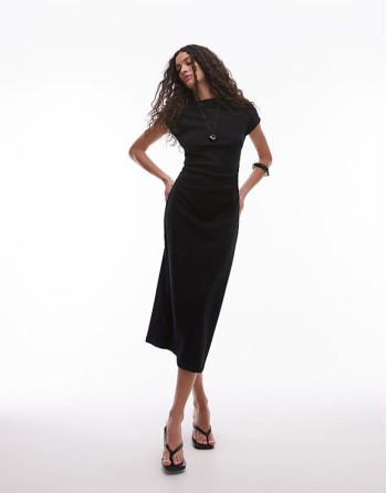 cap sve fine ribbed midi dress in black
