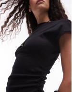 cap sve fine ribbed midi dress in black