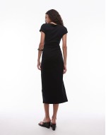 cap sve fine ribbed midi dress in black
