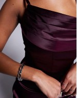 fuller bust Lola satin mini boned corset dress in aubergine