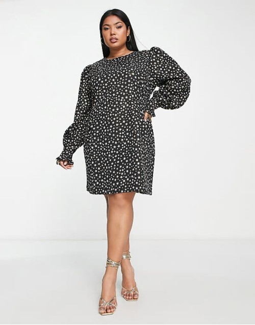 Peggy puff sve metallic star mini dress in black