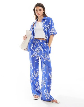 resort printed beach co-ord in blue