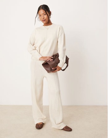 seam detail jumper and trouser set in cream